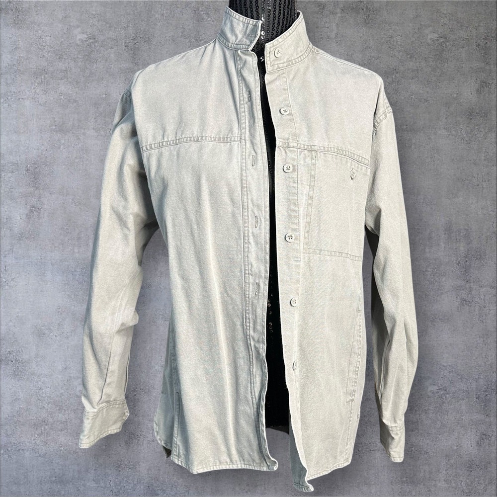 Vintage The North Face Button Up Shirt Womens Medium Gray 100% Cotton Hong Kong